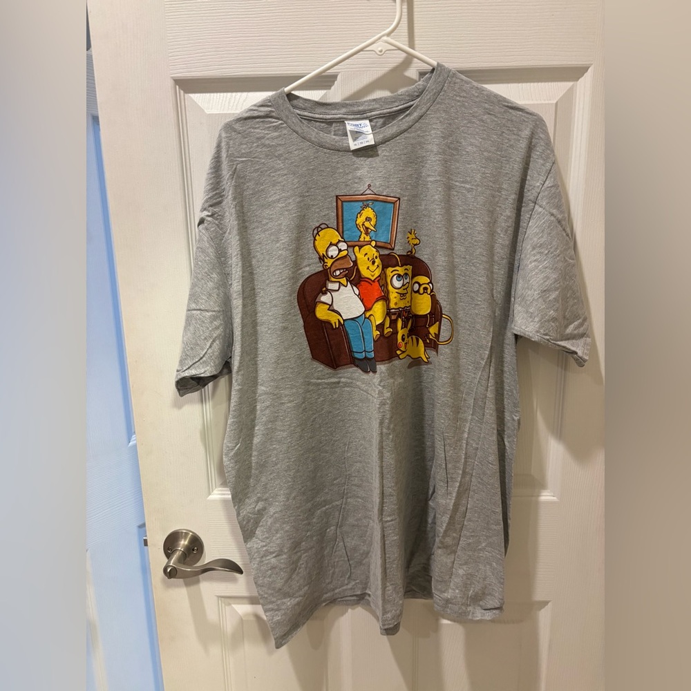 Homer ,‎ Pooh , Spongebob and Friends Gray Graphic T-Shirt